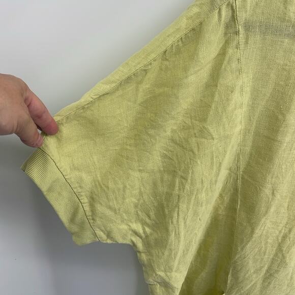 Lisa Bayne linen banded detail asymmetrical hem short sleeve lagenlook top sz XL - Picture 3 of 9